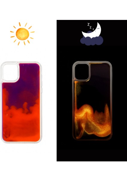 iPhone 13 Pro Max Uyumlu Mor - Turuncu Işıltılı Neon Kumlu Parlayan Telefon Kılıfı