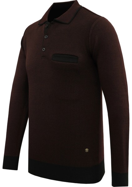 Erkek Büyük Beden Polo Yaka Kazak Cepli Desenli Çelik Örgü Klasik Kalıp - 5208FB fiyatları