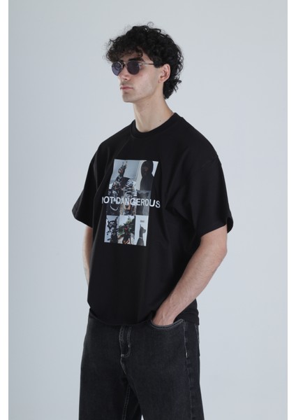 Not Dangerous Siyah Oversize Tasarım T-Shirt modelleri