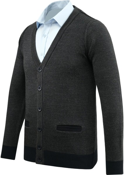 Erkek Büyük Beden Düğmeli Hırka Cepli Desenli Çelik Örgü Klasik Kalıp - 5208MB fiyatları