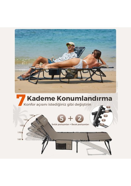 Kingcamp Magnolia B10 Hands-Free Premium 7 Kademeli Katlanır Şezlong Beige