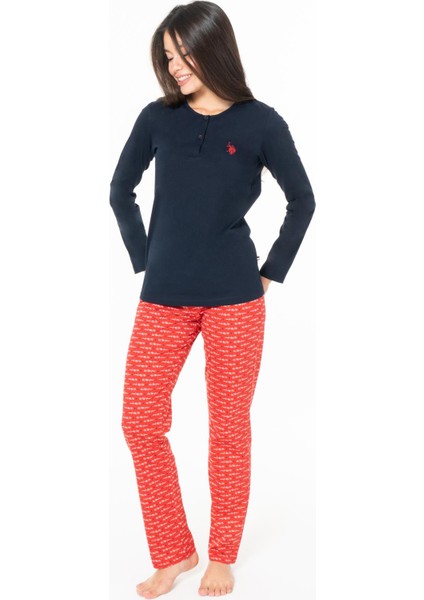 Kadın %100 Pamuklu Uzunkol Düz Paça Mevsimlik Ev Giyim Pijama Takım