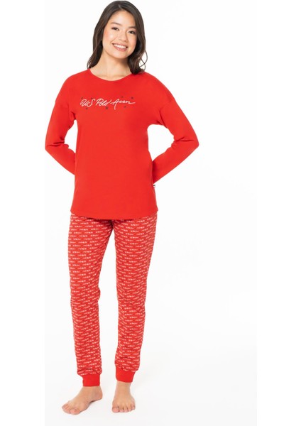 Kadın %100 Pamuklu Uzunkol Dar Paça Mevsimlik Ev Giyim Pijama Takım