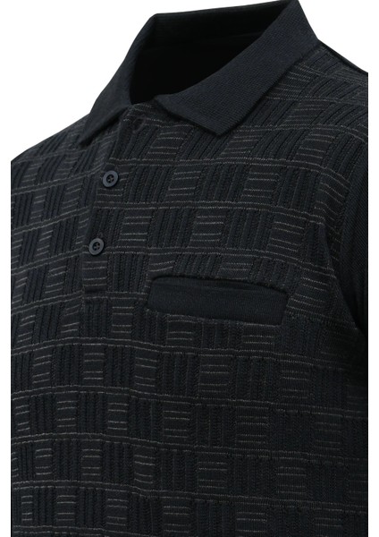 Erkek Büyük Beden Polo Yaka Kazak Cepli Kabarmalı Çelik Örgü Klasik Kalıp - 5215FB modelleri