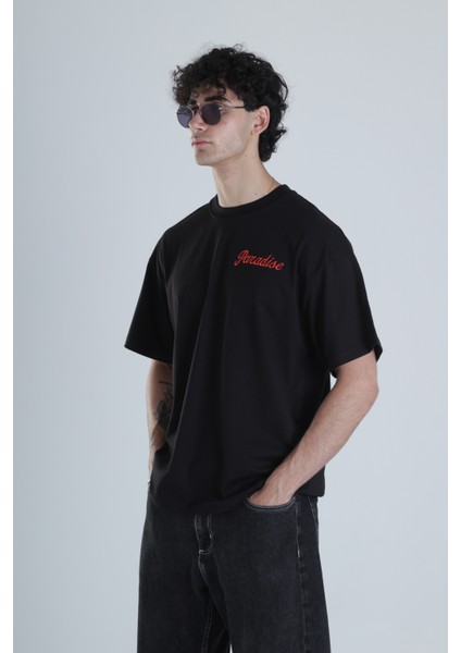 Paradise Siyah Oversize Tasarım T-Shirt modelleri