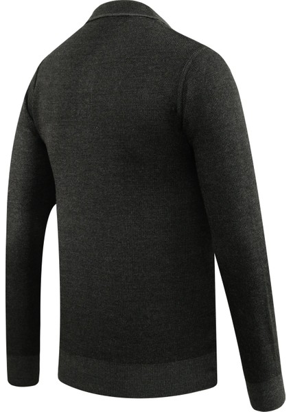 Erkek Büyük Beden Polo Yaka Kazak Cepli Desenli Çelik Örgü Klasik Kalıp - 5208FB fırsatları