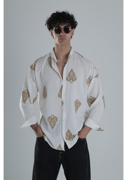 Kahve Nakış Detaylı Oversize Gömlek