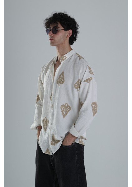 Kahve Nakış Detaylı Oversize Gömlek modelleri