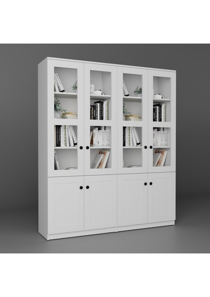 Lisa 8 Kapaklı Beyaz Vitrin Seti - Kitaplık ve Çok Amaçlı Dolap fiyatları