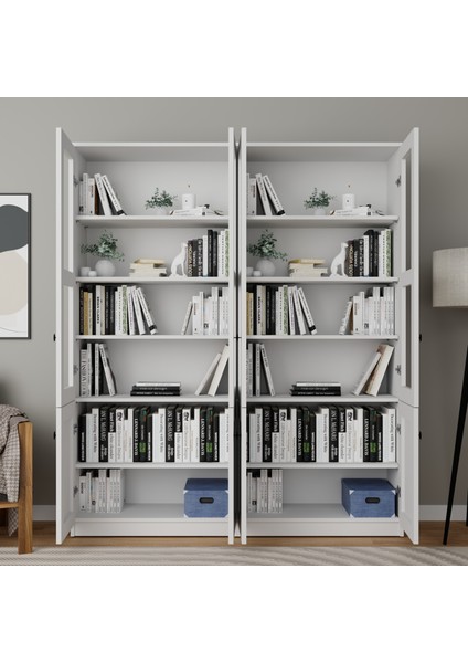 Lisa 8 Kapaklı Beyaz Vitrin Seti - Kitaplık ve Çok Amaçlı Dolap modelleri