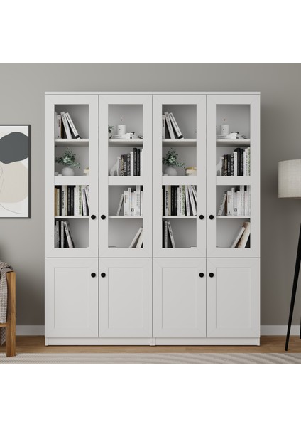 Lisa 8 Kapaklı Beyaz Vitrin Seti - Kitaplık ve Çok Amaçlı Dolap fırsatları