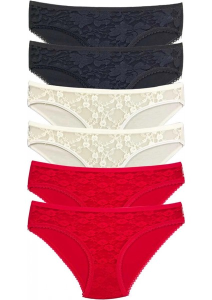 6 Adet Önü Dantelli Transparan Kadın Slip Külot S116
