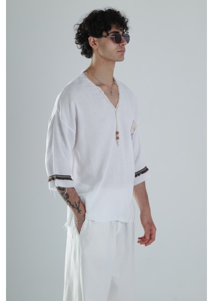 Kolyeli Tasarım Beyaz Fakir Kol T-Shirt fiyatları