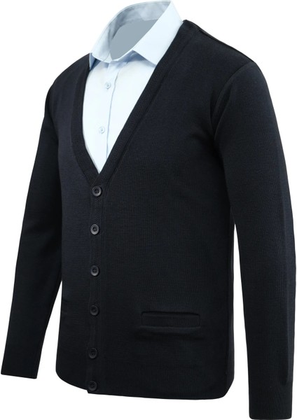 Erkek Büyük Beden Düğmeli Hırka Cepli Düz Renk Çelik Örgü Klasik Kalıp - 5200MB fiyatları