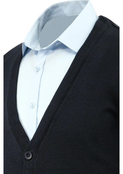 Erkek Büyük Beden Düğmeli Hırka Cepli Düz Renk Çelik Örgü Klasik Kalıp - 5200MB modelleri