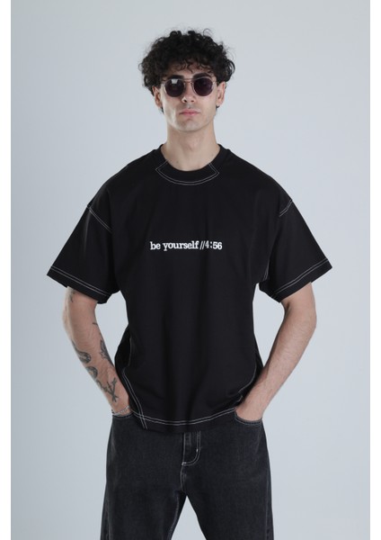 Be Yourself Siyah Oversize Tasarım T-Shirt