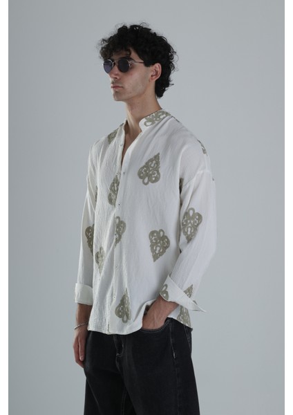Yeşil Nakış Detaylı Oversize Gömlek modelleri
