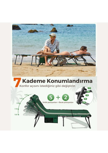 Kingcamp Magnolia B10 Hands-Free Premium 7 Kademeli Katlanır Şezlong Green/wht