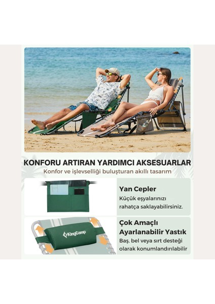 Kingcamp Magnolia B10 Hands-Free Premium 7 Kademeli Katlanır Şezlong Green/wht