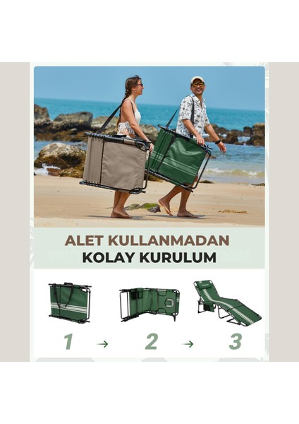 Kingcamp Magnolia B10 Hands-Free Premium 7 Kademeli Katlanır Şezlong Green/wht