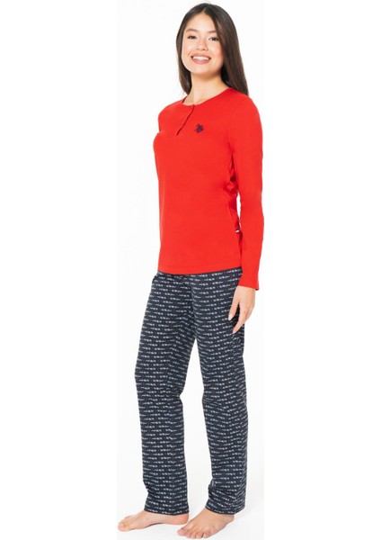 Kadın %100 Pamuklu Uzunkol Düz Paça Mevsimlik Ev Giyim Pijama Takım