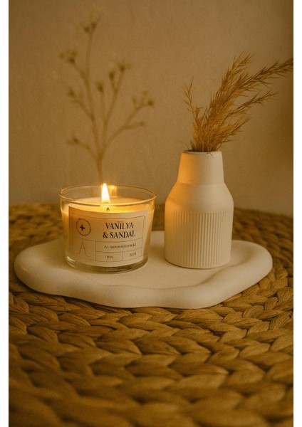 Taş Tozu Vazo & Cam Mum Seti(%100 Soya)– Bohem Dekorasyon