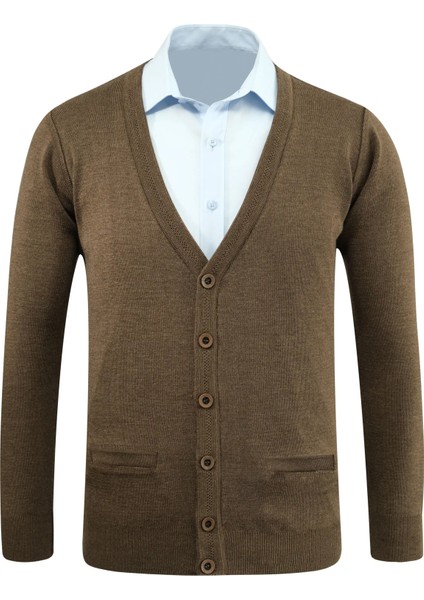 Erkek Büyük Beden Düğmeli Hırka Cepli Düz Renk Çelik Örgü Klasik Kalıp - 5200MB