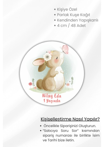 Isme/kişiye Özel Doğum Günü Babyshower Hoşgeldin Bebek Etiketi 4 cm 48 Adet Etiket