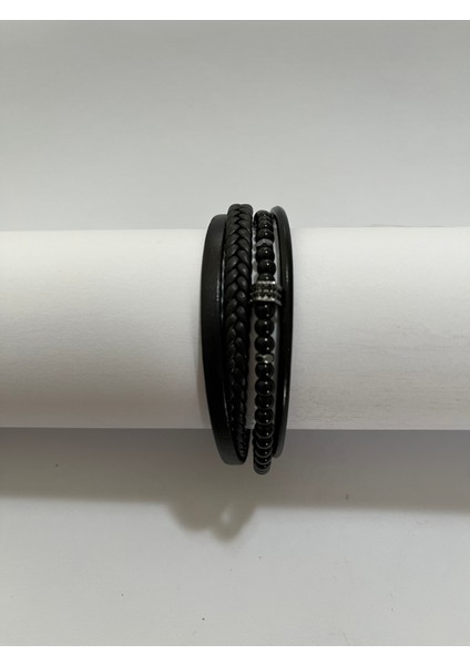 Erkek Bileklik Mıknatıslı Suni Deri Boncuk Taşlı Charm Hasır Örgü Bileklik fiyatları