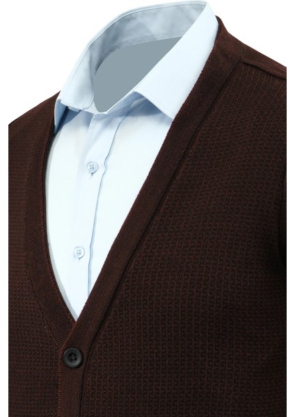 Erkek Büyük Beden Düğmeli Hırka Cepli Desenli Çelik Örgü Klasik Kalıp - 5208MB modelleri