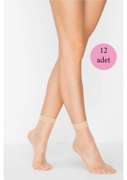 12 Adet Fit 15 Soket Ince Parlak Kısa Çorap Açık Ten