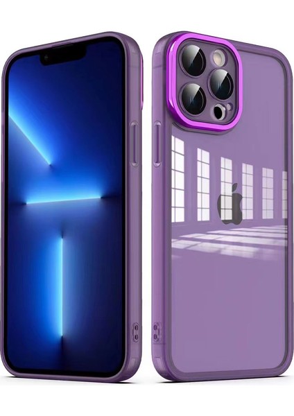 iPhone 13 Pro Max Uyumlu Kamera Korumalı Transparan Ata Post Kapak-Derin Mor