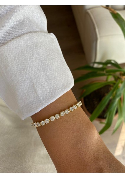 Xuping 14K Vip Yuvarlak Taşlı Çift Su Yolu Gold Bileklik