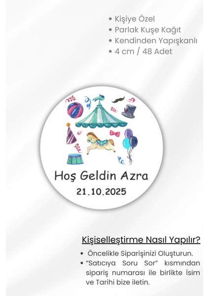 Isme/kişiye Özel Doğum Günü Babyshower Hoşgeldin Bebek Etiketi 4 cm 48 Adet Etiket