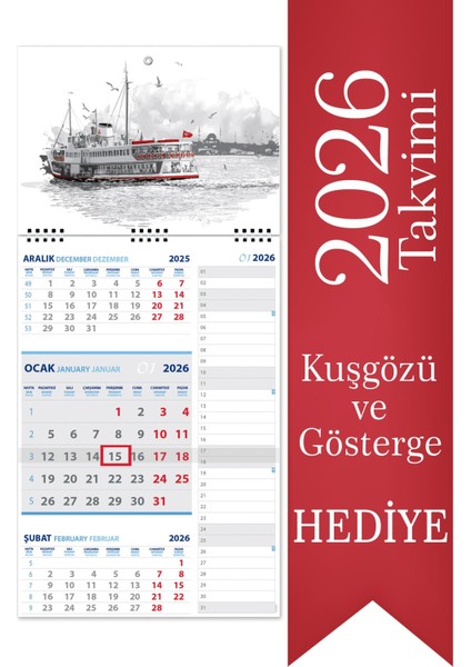 2026 Memo Gemici Denizci Duvar Takvimi 27,5 x 60,5 cm