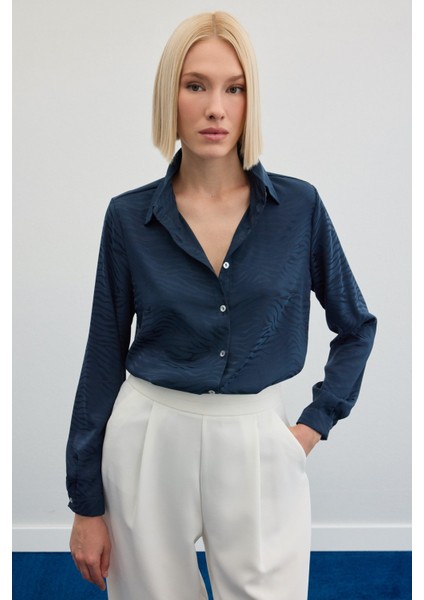 Zebra Desenli Gömlek - Lacivert