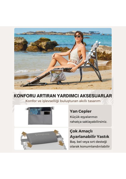 Kingcamp Magnolia B10 Hands-Free Premium 7 Kademeli Katlanır Şezlong Grey