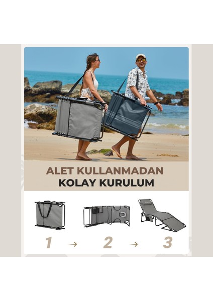 Kingcamp Magnolia B10 Hands-Free Premium 7 Kademeli Katlanır Şezlong Grey
