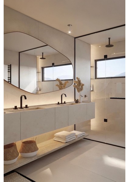 Fawdecor Asimetrik Amsterdam Ahşap Çerçeveli Ayna Ev Dekoru Estetik Duvar Aynası Banyo Tasarımı Özel Tasarım Ayna modelleri