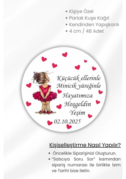 Isme/kişiye Özel Doğum Günü Babyshower Hoşgeldin Bebek Etiketi 4 cm 48 Adet Etiket