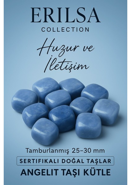 Sertifikalı Doğal Angelit Taşı Kütle 25-30 mm Tamburlanmış Huzur ve İletişim Taşı