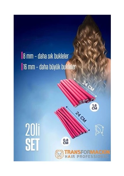 Bx Sosis Latex Bigudi - Isısız Saç Bigudisi 8 ve 18 mm 20 Adet