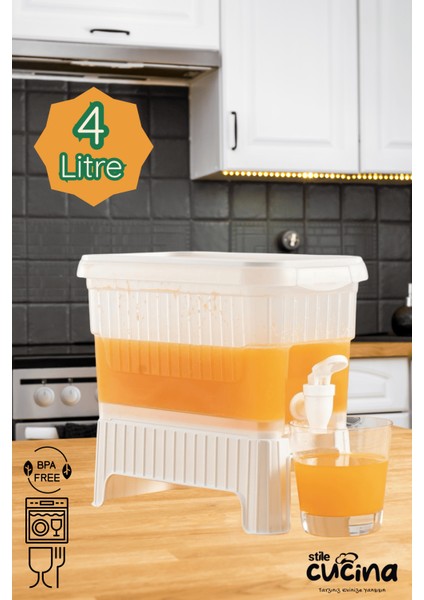 4 Litre Musluklu ve Ayaklı Buzdolabı Su Limonata Sebili Beyaz Sebil