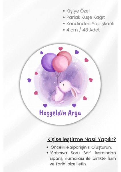 Isme/kişiye Özel Doğum Günü Babyshower Hoşgeldin Bebek Etiketi 4 cm 48 Adet Etiket