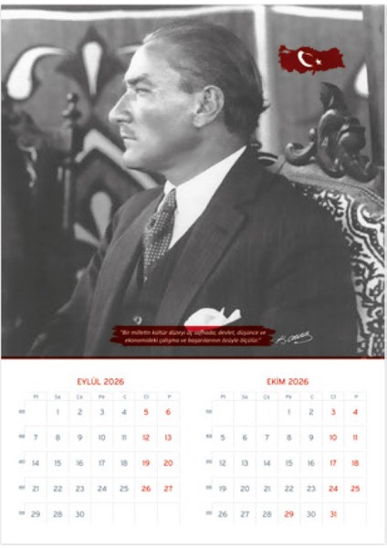 2026 Atatürk Duvar Denizci Gemici Takvimi 33 x 48 cm