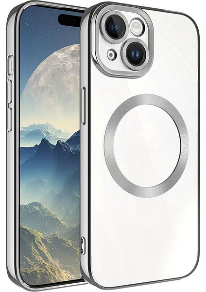 iPhone 15 Plus Uyumlu Magsafe Wireless Şarj Özellikli Zore Setro Silikon-Koyu Gri