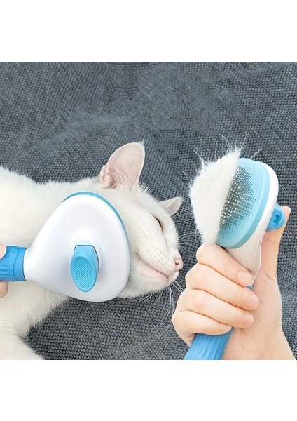 Otomatik Temizlenen Tuşlu Basmalı Telli Kedi Köpek Için Tüy Toplama Tarama Bakım Fırçası Pet Brush