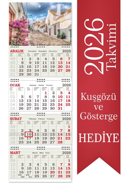 2026 Orta Boy Kuşe Gemici Duvar Takvimi 31 x 86 cm