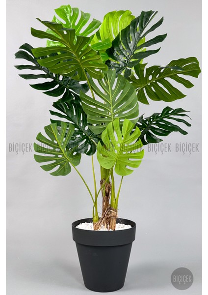Yapay Ağaç Monstera Bambu Gövdeli 150CM Devetabanı Ağacı Büyük Boy Antrasit Renk Yalı Saksıda modelleri