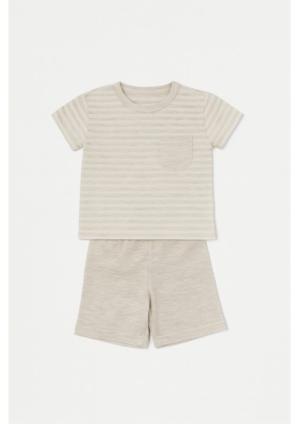 Şort Tişört 2' Li Takımçizgili ve Cepli